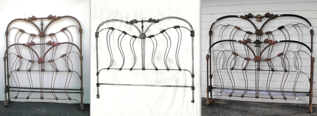 Iron bed -King Conv Steps Antique Iron Bed